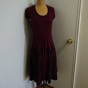 Dress Barn Burgundy Belted Women's Dress (Large)